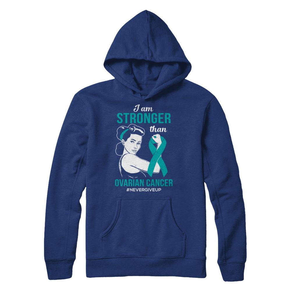 I Am Stronger Than Ovarian Cancer Awareness Support-T-Shirt & Hoodie-Pullover Hoodie-Deep Royal