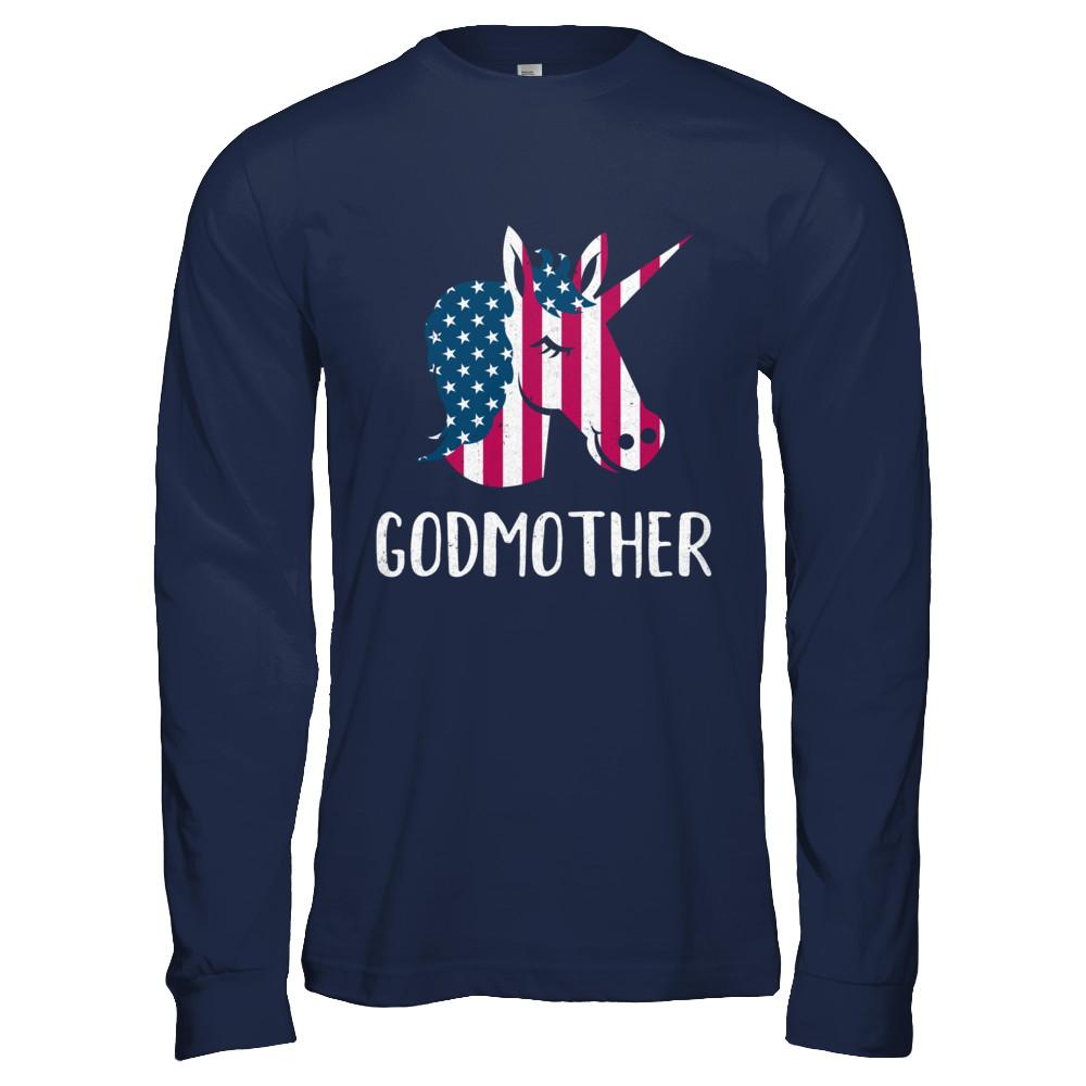 Patriotic Godmother Unicorn Americorn 4Th Of July-T-Shirt & Hoodie-Long Sleeve T-Shirt-Navy