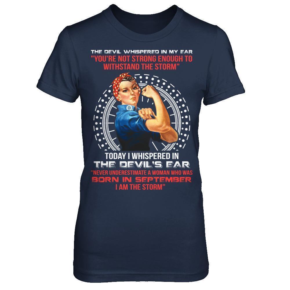 I Whispered Devil Ear Woman Who Was Born In September-T-Shirt & Hoodie-Women's T-Shirt-Navy