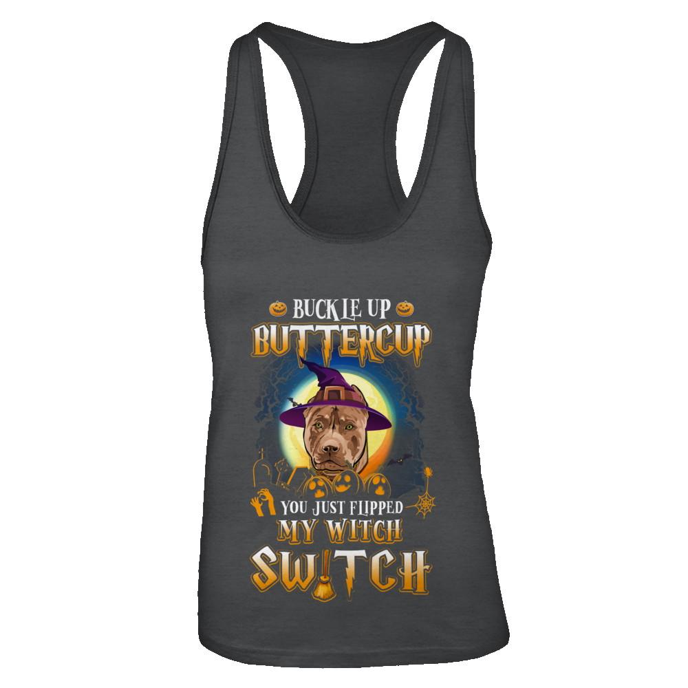 Buckle Up Buttercup Halloween Witch Pit bull Costume-T-Shirt & Tank Top-Women's Ideal Racerback Tank-Black