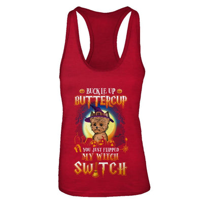Buckle Up Buttercup Halloween Witch Yorkie Costume-T-Shirt & Tank Top-Women's Ideal Racerback Tank-Red