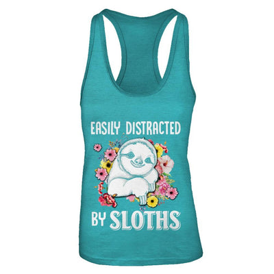 Easily Distracted By Sloths-T-Shirt & Tank Top-Women's Ideal Racerback Tank-Tahiti Blue