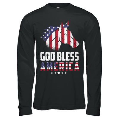 God Bless America Horse American Flag 4Th Of July-T-Shirt & Hoodie-Long Sleeve T-Shirt-Black