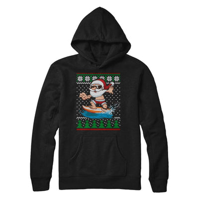 Santa Surfing Hawaiian Summer Christmas Ugly Sweater-T-Shirt & Sweatshirt-Pullover Hoodie-Black