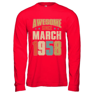 Vintage Retro Awesome Since March 1958 63th Birthday-T-Shirt & Hoodie-Long Sleeve T-Shirt-Red