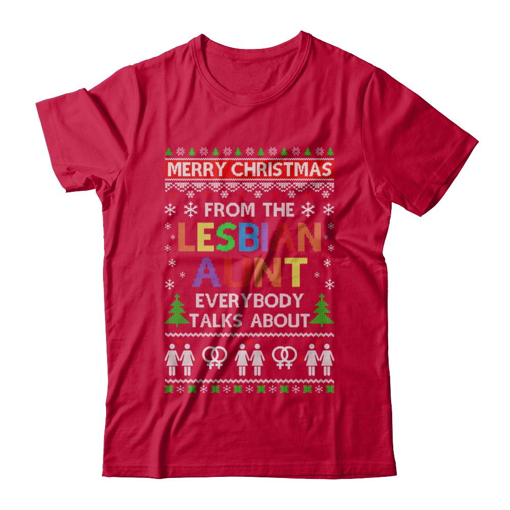 LGBT Merry Christmas From Lesbian Aunt Ugly Christmas Sweater-T-Shirt & Sweatshirt-Classic T-Shirt-Red