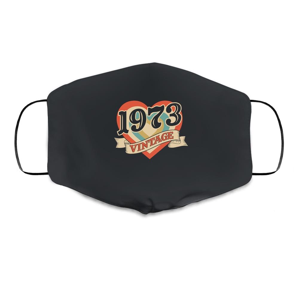 48th Birthday Gifts Classic Retro Heart Vintage 1973 Cloth Face Mask-Cloth Face Mask-Cloth Face Mask-Black