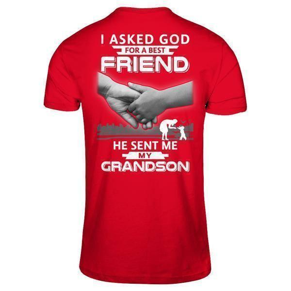 I Asked God For A Best Friend He Sent Me My Grandson-T-Shirt & Hoodie-Premium T-Shirt-Red