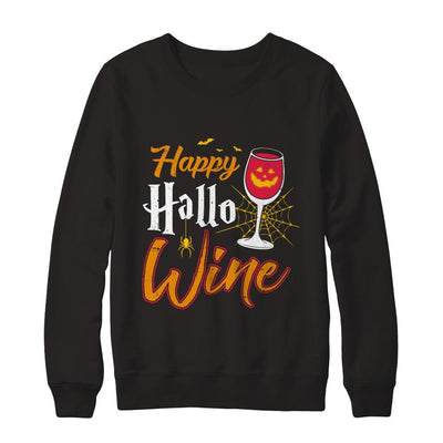 Happy Hallo Wine Funny Halloween-T-Shirt & Sweatshirt-Crewneck Sweatshirt-Black