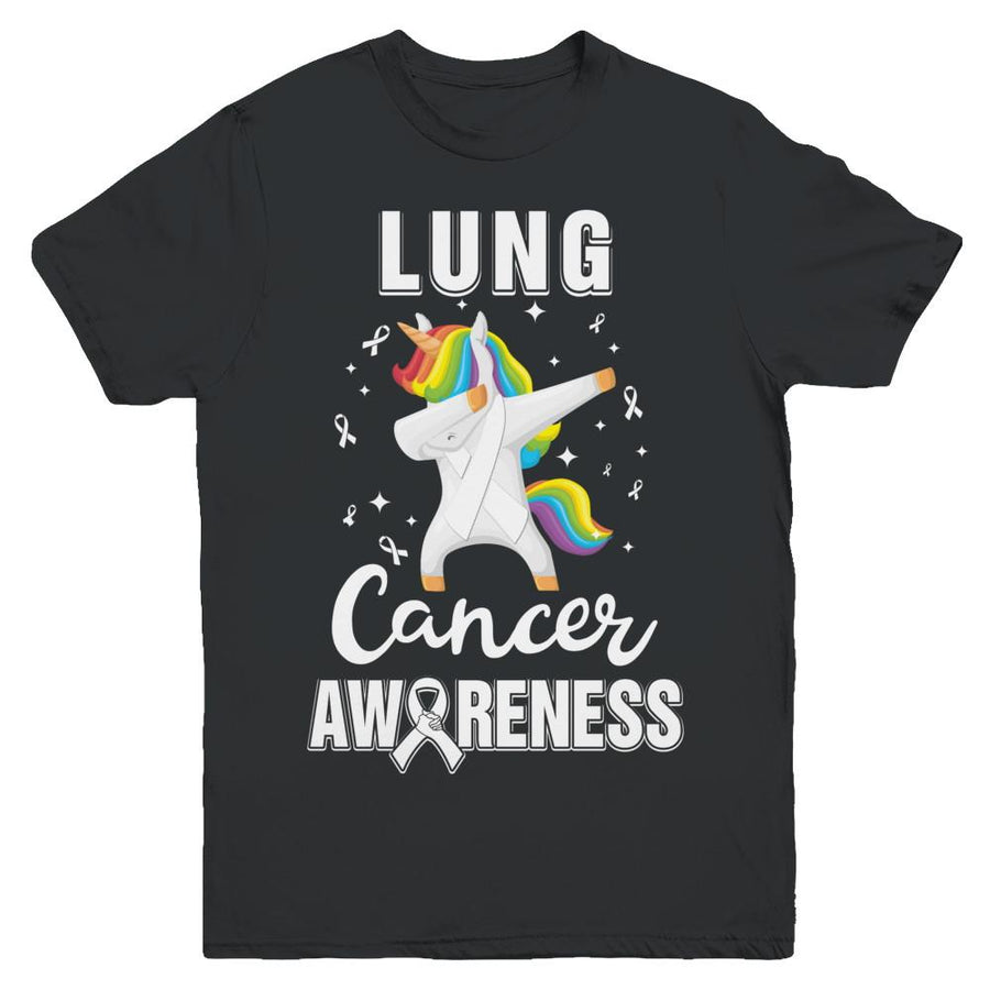 Inspirational Lung Cancer Awareness Unicorn Support Youth-Youth Shirt-Youth T-Shirt-Black