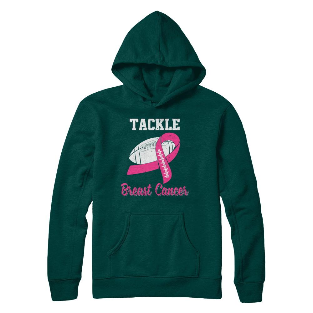 Football Survivor Tackle Pink Breast Cancer Awareness-T-Shirt & Hoodie-Pullover Hoodie-Deep Forest