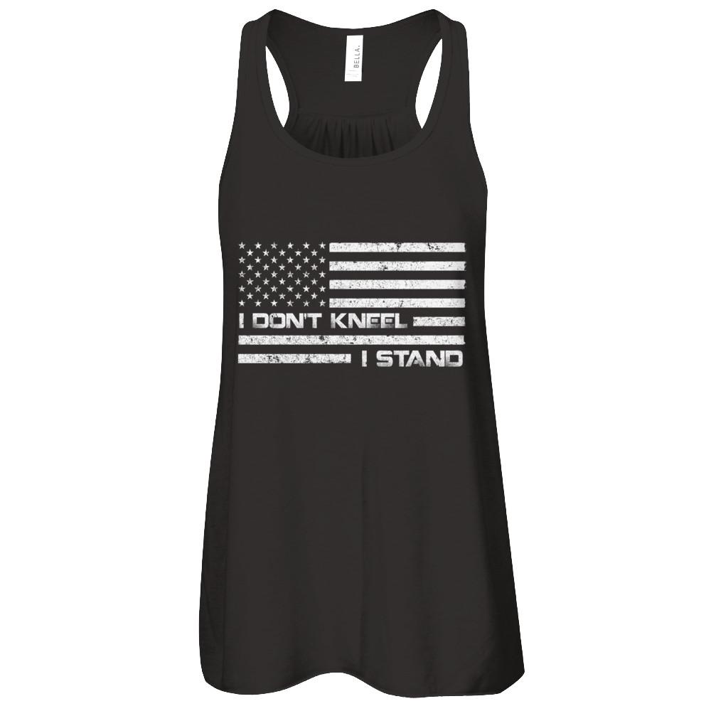 I Don't Kneel I Stand Us Flag-T-Shirt & Tank Top-Women's Flowy Racerback Tank-Black