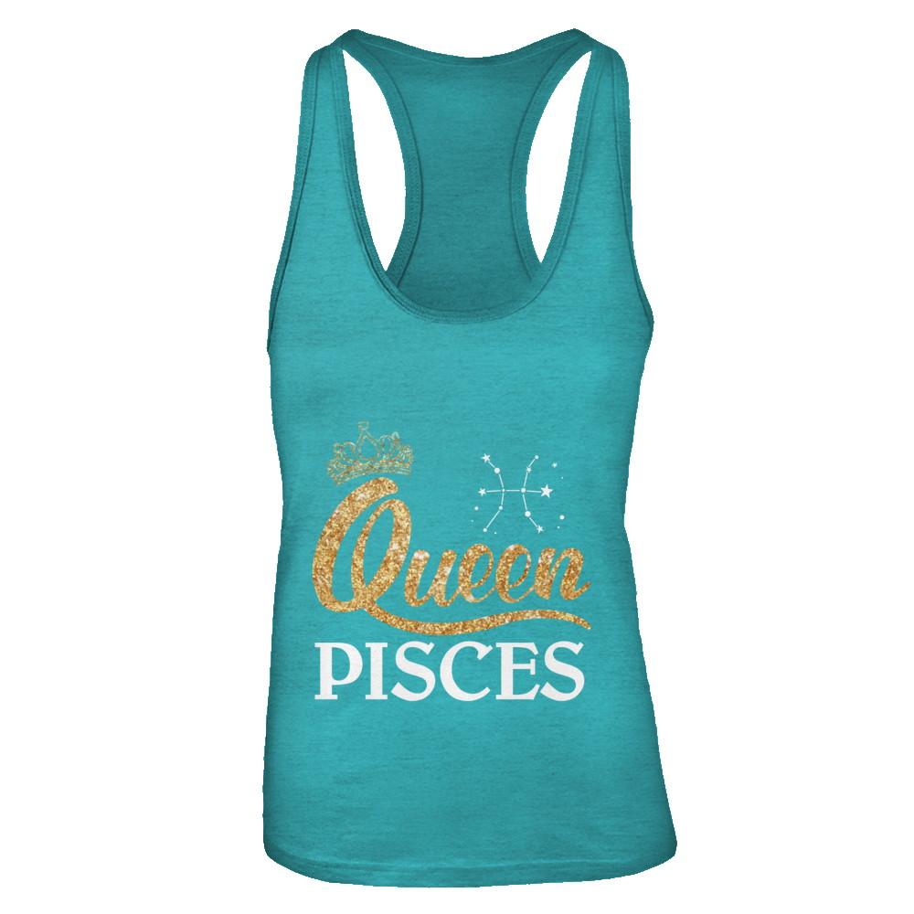Queen Pisces Zodiac February March Birthday Gift-T-Shirt & Tank Top-Women's Ideal Racerback Tank-Tahiti Blue