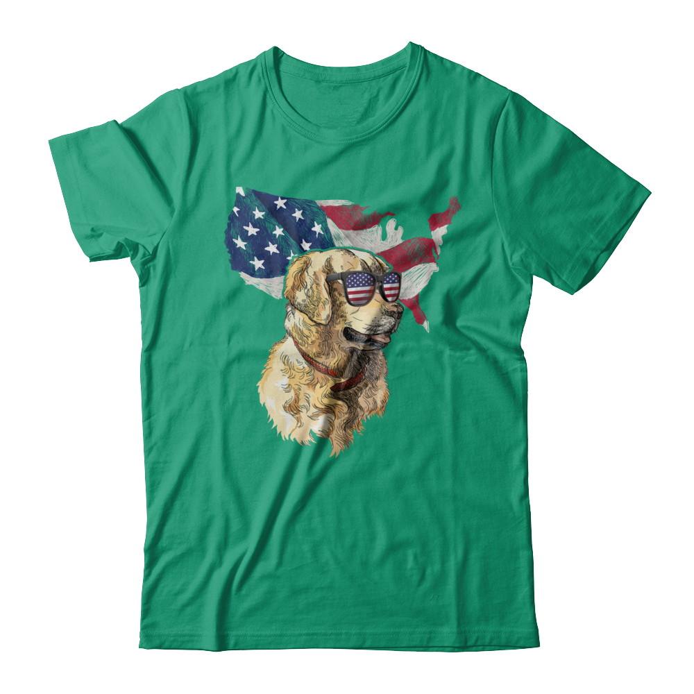Funny Patriot Golden Retriever Dog 4Th Of July American Flag-T-Shirt & Hoodie-Classic T-Shirt-Kelly Green