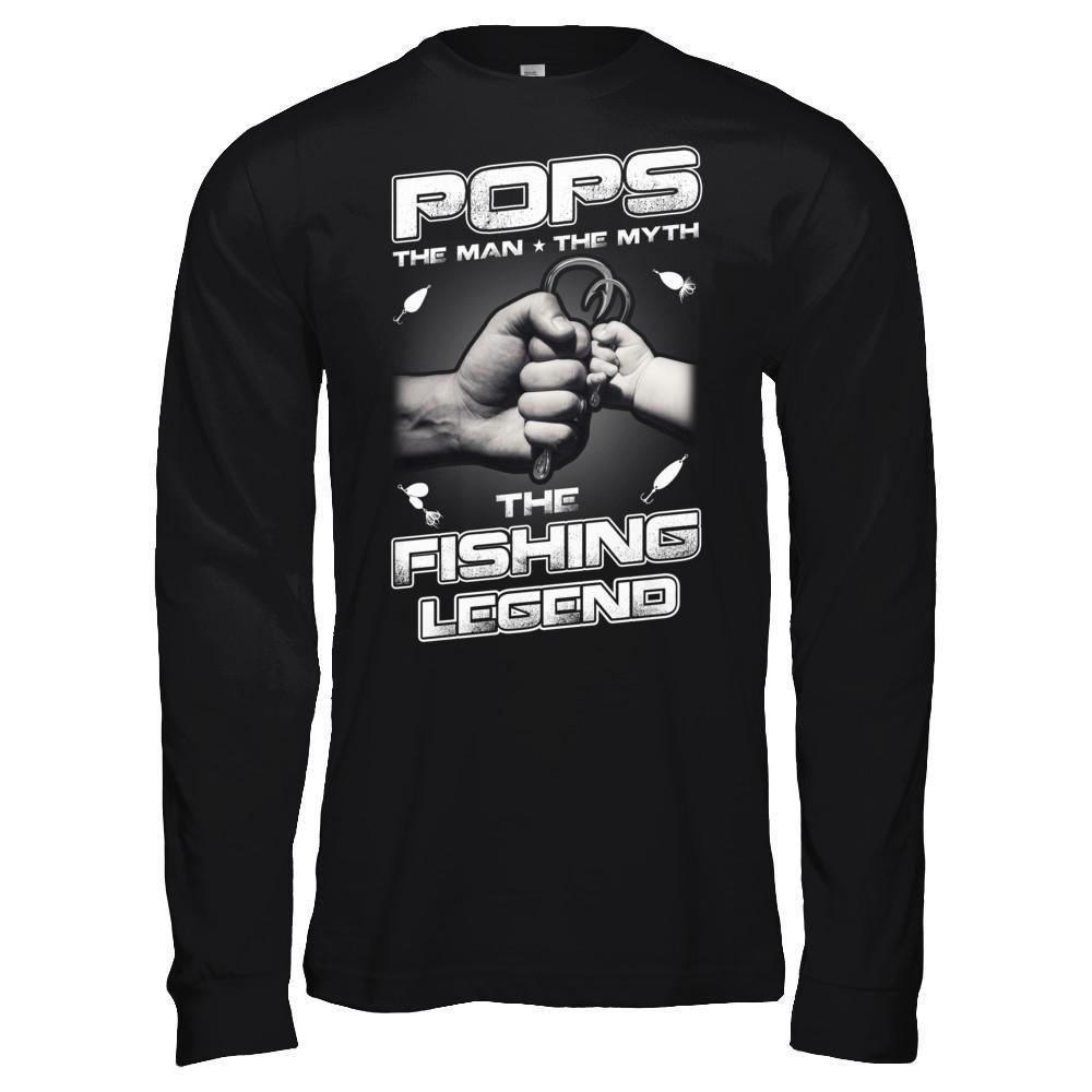 Pops The Man The Myth The Fishing Legend-T-Shirt & Hoodie-Long Sleeve T-Shirt-Black