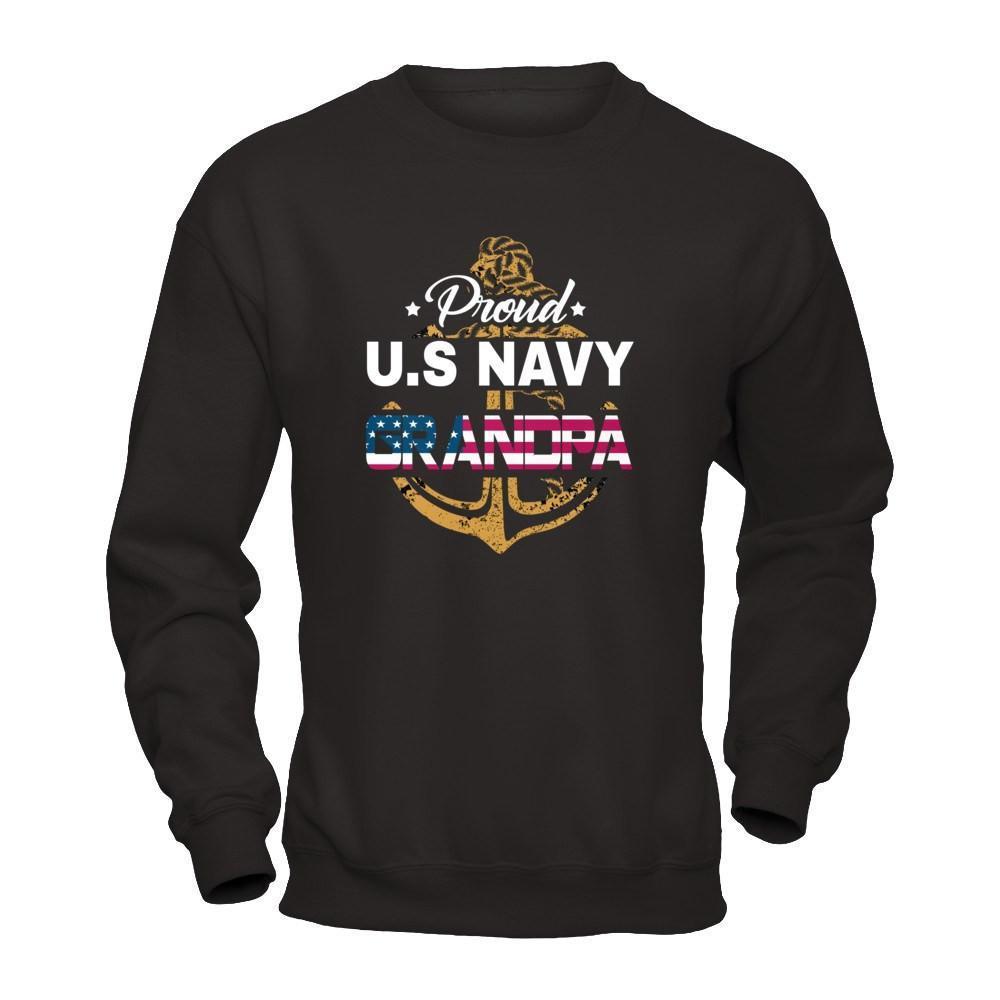 Proud US Navy Grandpa-T-Shirt & Hoodie-Crewneck Sweatshirt-Black