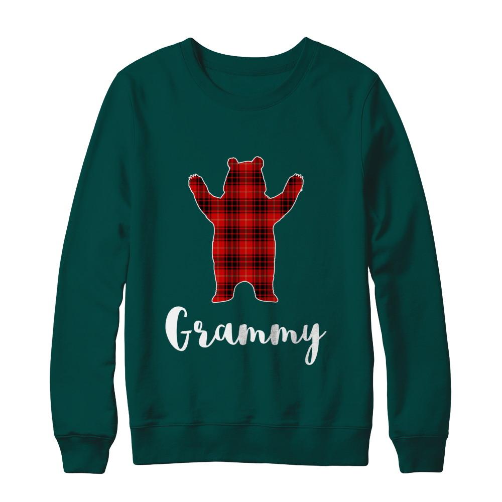 Red Grammy Bear Buffalo Plaid Family Christmas Pajamas-T-Shirt & Sweatshirt-Crewneck Sweatshirt-Deep Forest