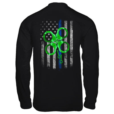Thin Blue Line Happy St Patrick's Day Clover Police-T-Shirt & Hoodie-Long Sleeve T-Shirt-Black