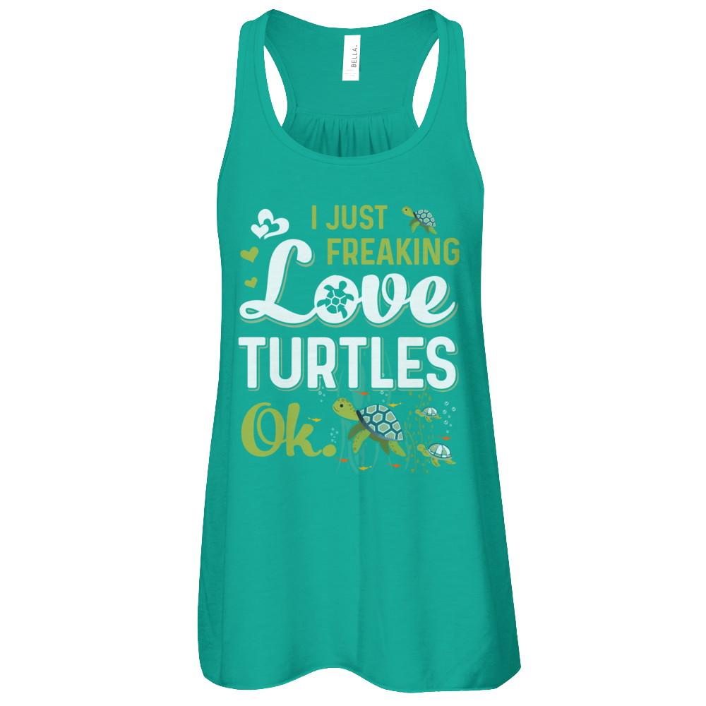 I Just Freaking Love Turtles Ok Sea Turtle Beach-T-Shirt & Tank Top-Women's Flowy Racerback Tank-Kelly