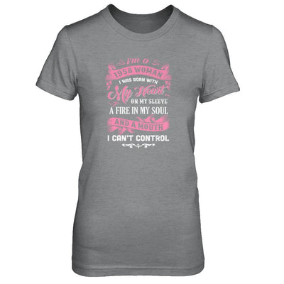 Vintage 1958 Woman 63 Birthday I Was Born With My Heart-T-Shirt & Tank Top-Women's T-Shirt-Sport Grey