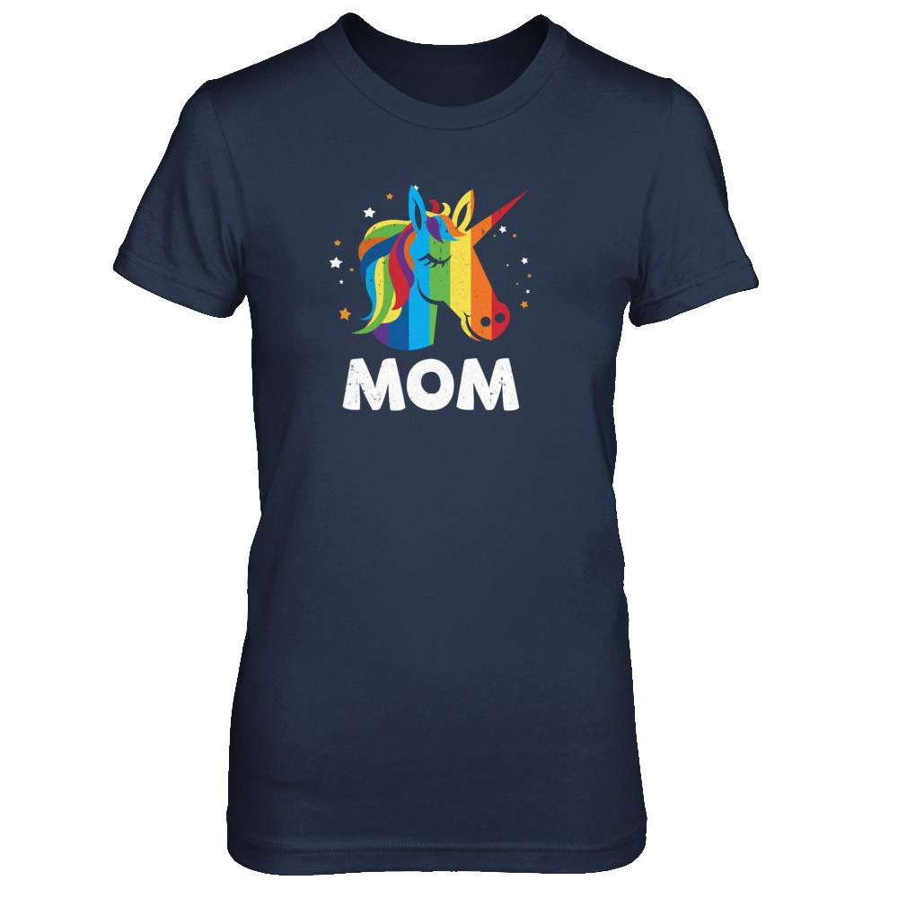 LGBT Pride Lesbian Gay Proud Mom Unicorn-T-Shirt & Tank Top-Women's T-Shirt-Navy