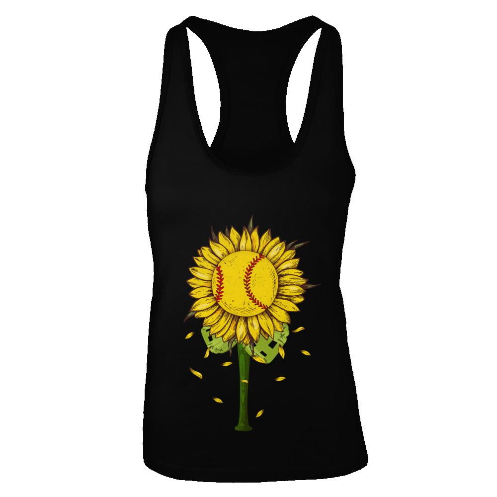 Sunflower Softball Mom Daughter Lover Gift-T-Shirt & Tank Top-Women's Ideal Racerback Tank-Black