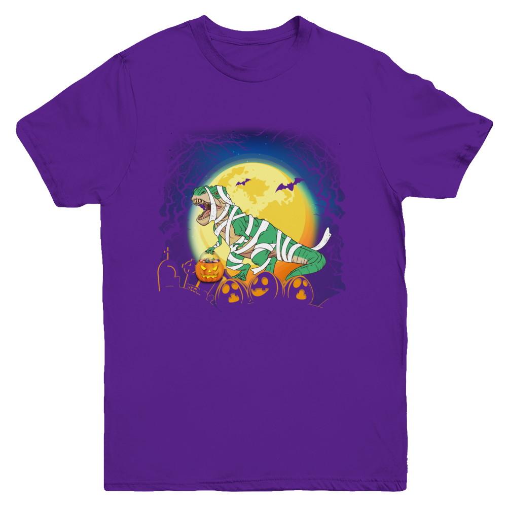 Halloween Pumpkin Dinosaur Gift For Kids Boys Girls Youth-Youth Shirt-Youth T-Shirt-Purple