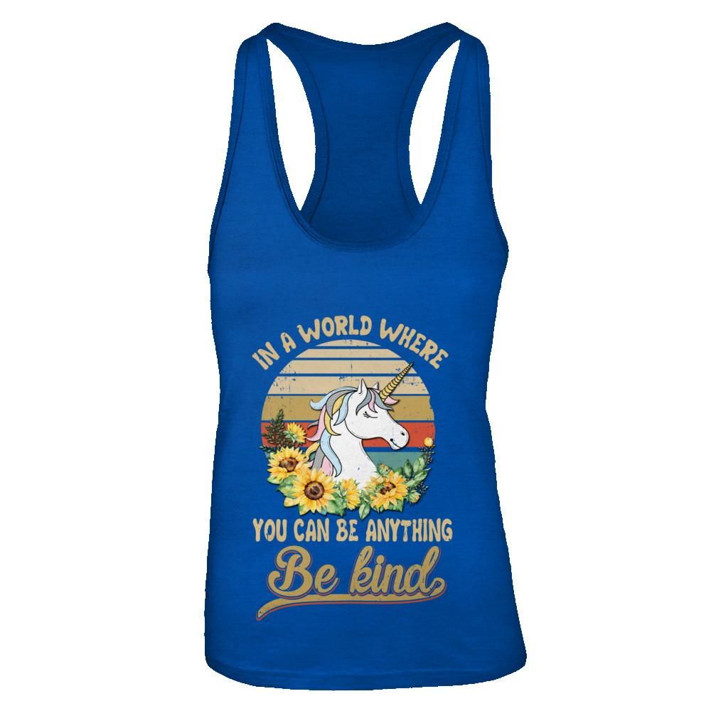 In A World Where You Can Be Anything Be Kind Unicorn Sunflow-T-Shirt & Tank Top-Women's Ideal Racerback Tank-Royal