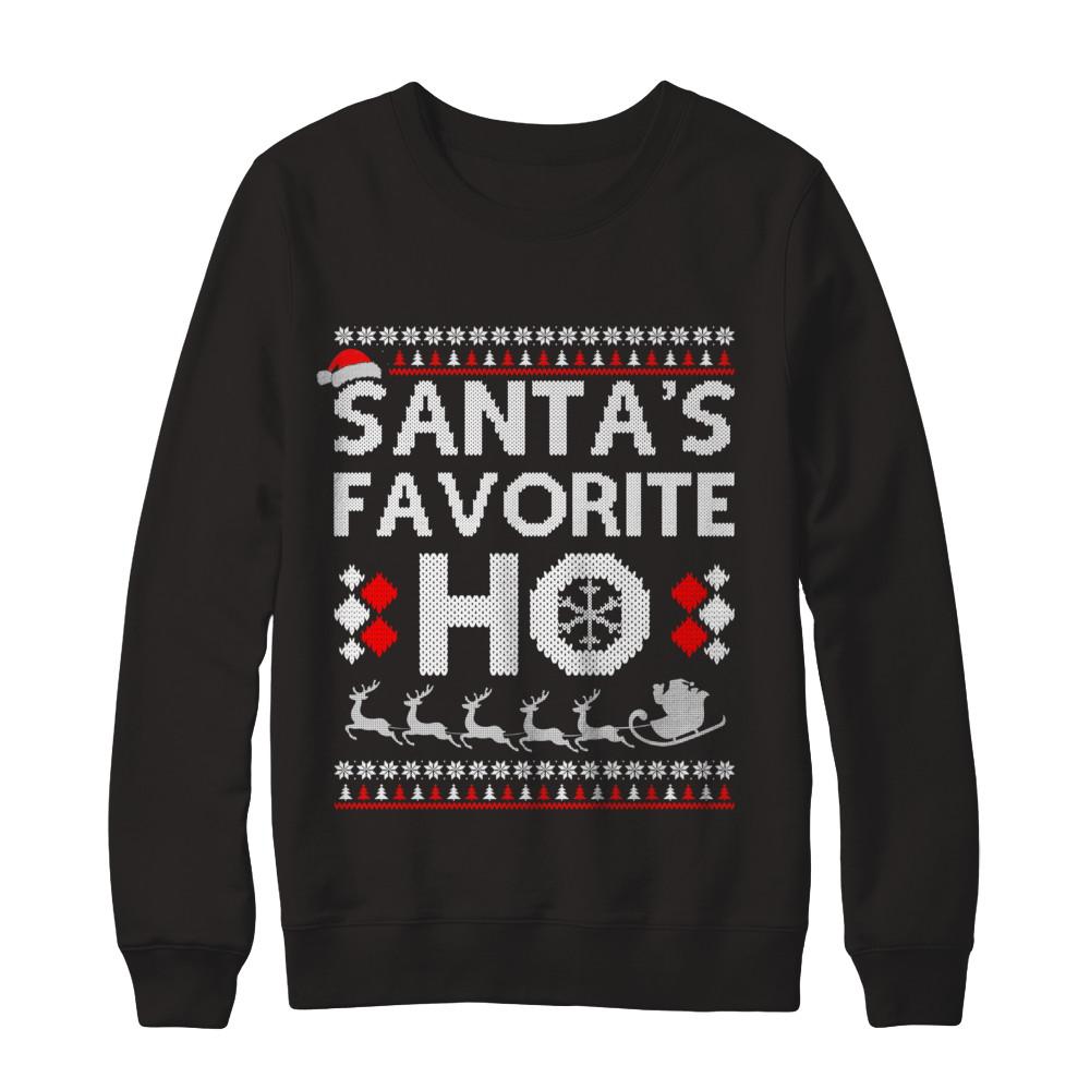 Santa's Favorite Ho Funny Ugly Sweater Christmas-T-Shirt & Sweatshirt-Crewneck Sweatshirt-Black