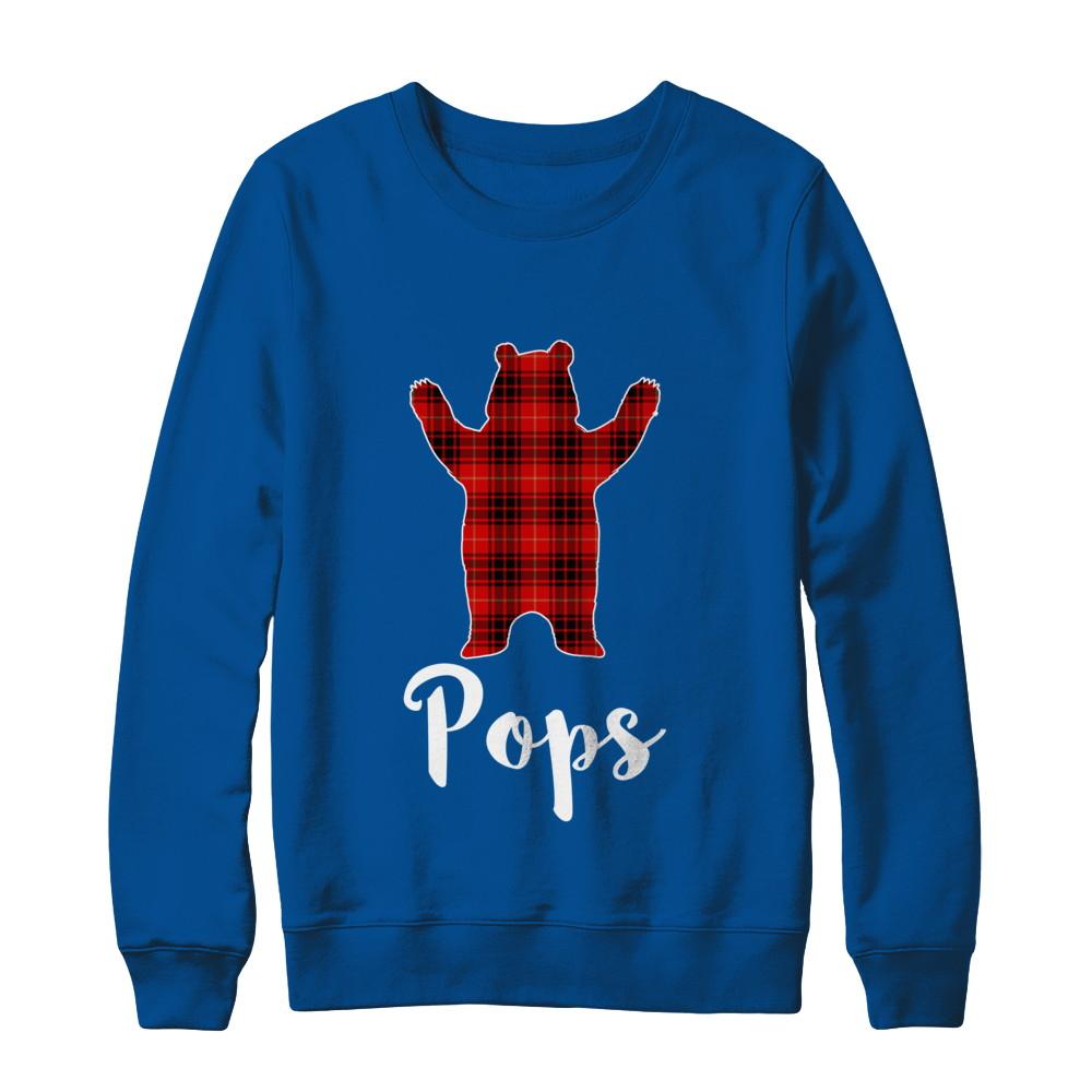 Red Pops Bear Buffalo Plaid Family Christmas Pajamas-T-Shirt & Sweatshirt-Crewneck Sweatshirt-Deep Royal