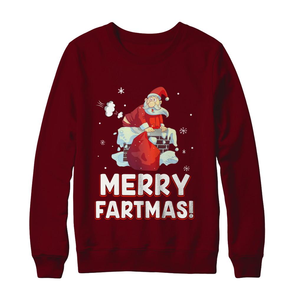 Funny Merry Fartmas Santa Claus Farting Christmas-T-Shirt & Sweatshirt-Crewneck Sweatshirt-Maroon