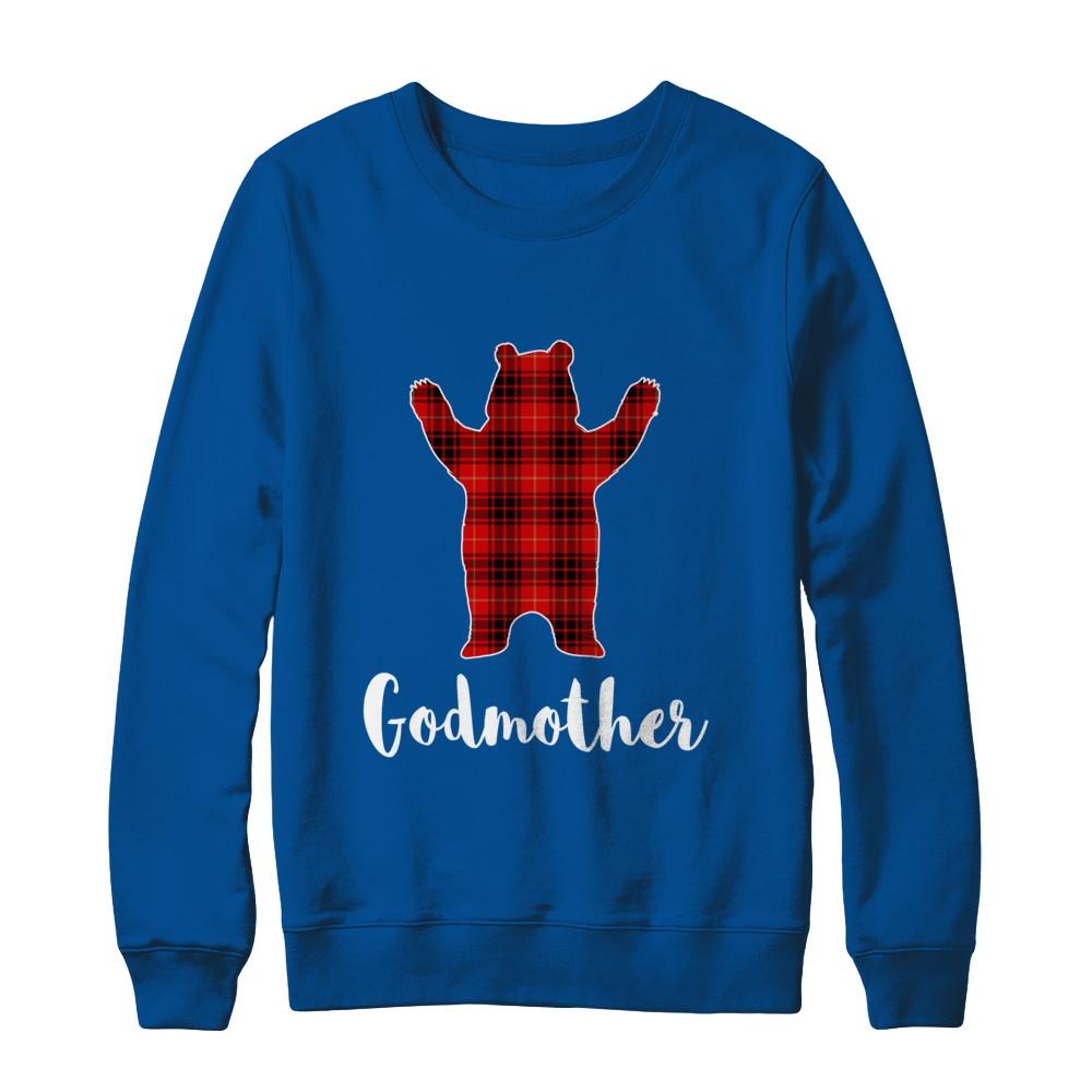 Red Godmother Bear Buffalo Plaid Family Christmas Pajamas-T-Shirt & Sweatshirt-Crewneck Sweatshirt-Deep Royal