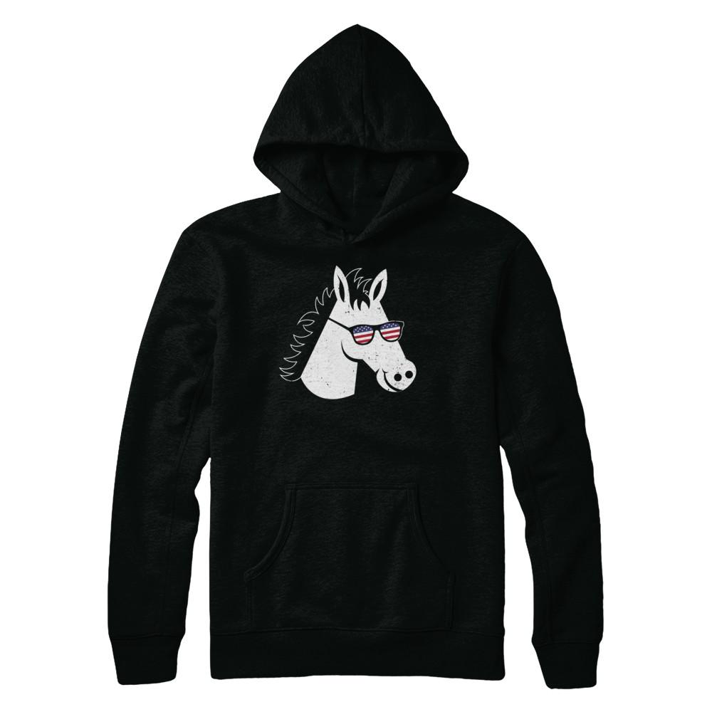 July 4Th Patriotic USA American Flag With Horse-T-Shirt & Hoodie-Pullover Hoodie-Black
