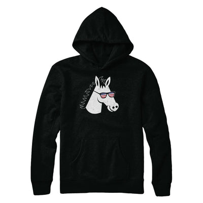 July 4Th Patriotic USA American Flag With Horse-T-Shirt & Hoodie-Pullover Hoodie-Black