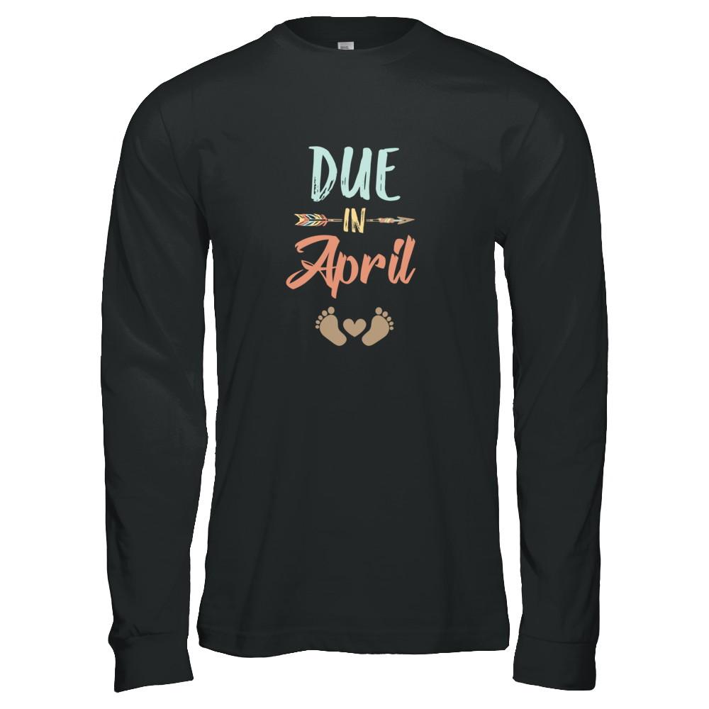 Due Date April 2021 Announcement Mommy Bump Pregnancy-T-Shirt & Tank Top-Long Sleeve T-Shirt-Black