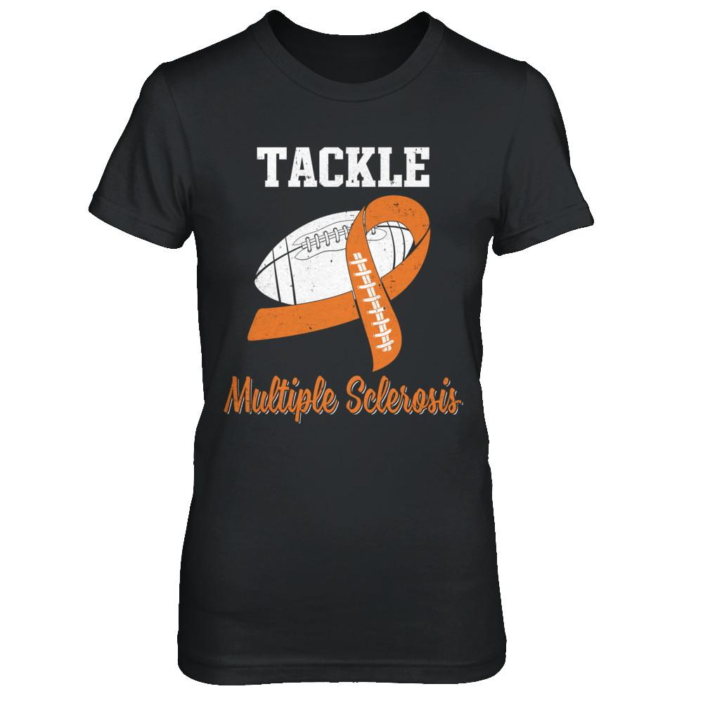 Football Survivor Tackle Orange Multiple Sclerosis Awareness-T-Shirt & Hoodie-Women's T-Shirt-Black