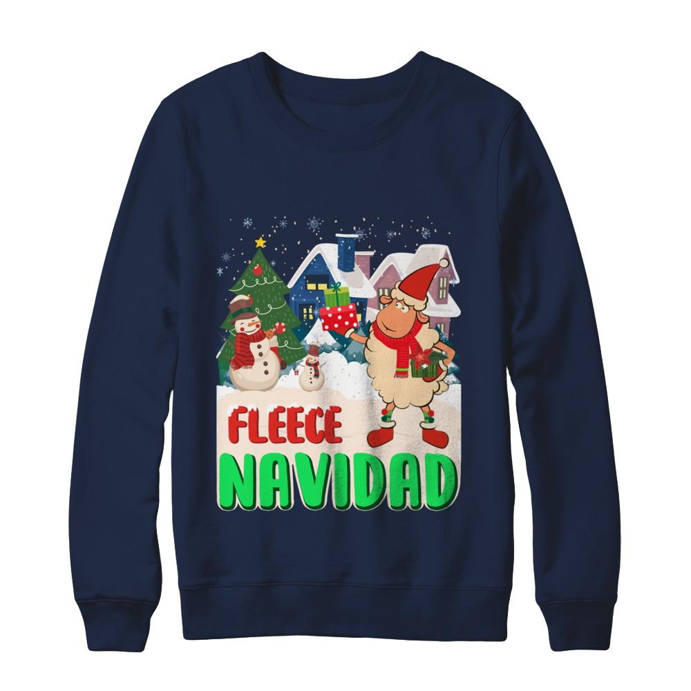 Fleece Navidad Sheep Lamb Christmas Gifts Spanish-T-Shirt & Sweatshirt-Crewneck Sweatshirt-Navy