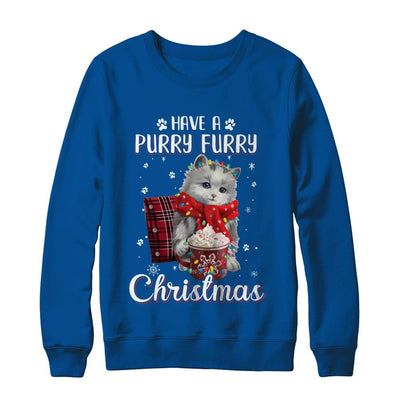 Have A Purry Furry Christmas Funny Holiday Xmas Cat-T-Shirt & Sweatshirt-Crewneck Sweatshirt-Deep Royal