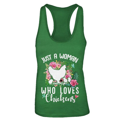 Just A Woman Who Loves Chickens-T-Shirt & Tank Top-Women's Ideal Racerback Tank-Kelly Green