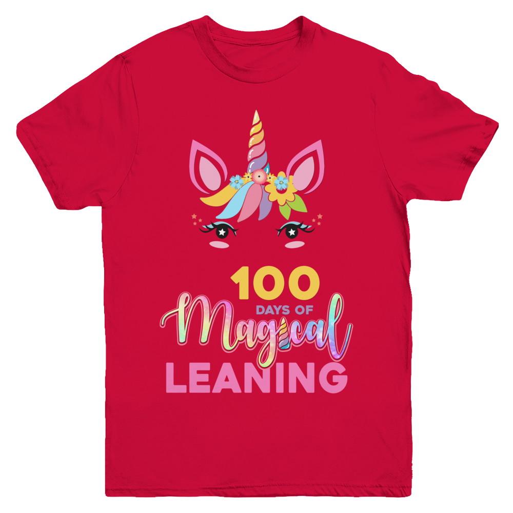 100 Days Of Magical Leaning School Unicorn Girl Gift Youth-Youth Shirt-Youth T-Shirt-Red