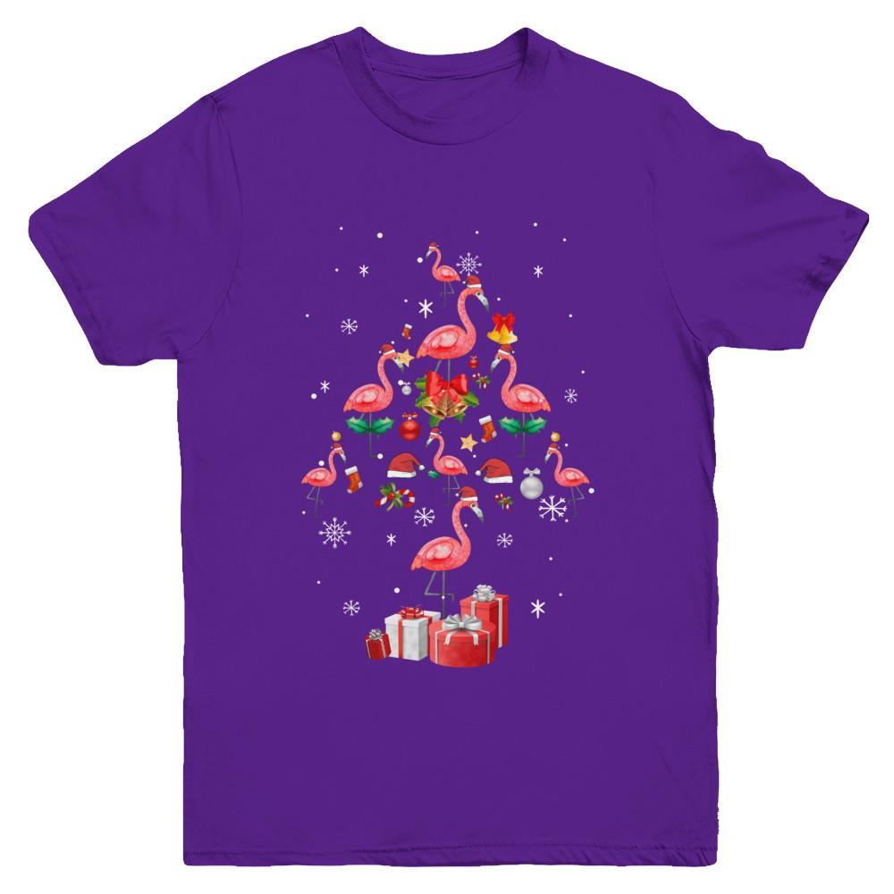 Santa Flamingo Christmas Tree Gift Youth-Youth Shirt-Youth T-Shirt-Purple