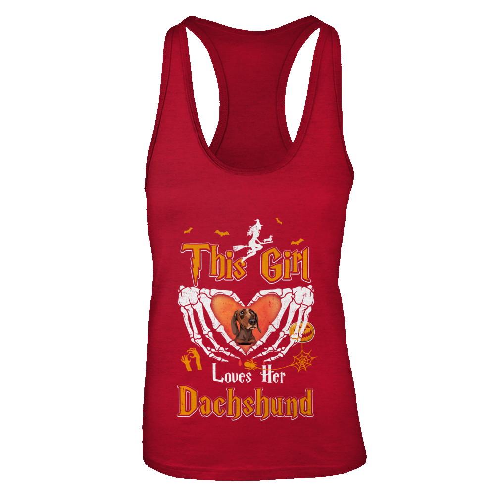 This Girl Love Her Dog Dachshund Halloween-T-Shirt & Tank Top-Women's Ideal Racerback Tank-Red