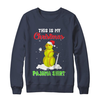 This Is My Christmas Pajama Xmas Snowman Softball-T-Shirt & Sweatshirt-Crewneck Sweatshirt-Navy