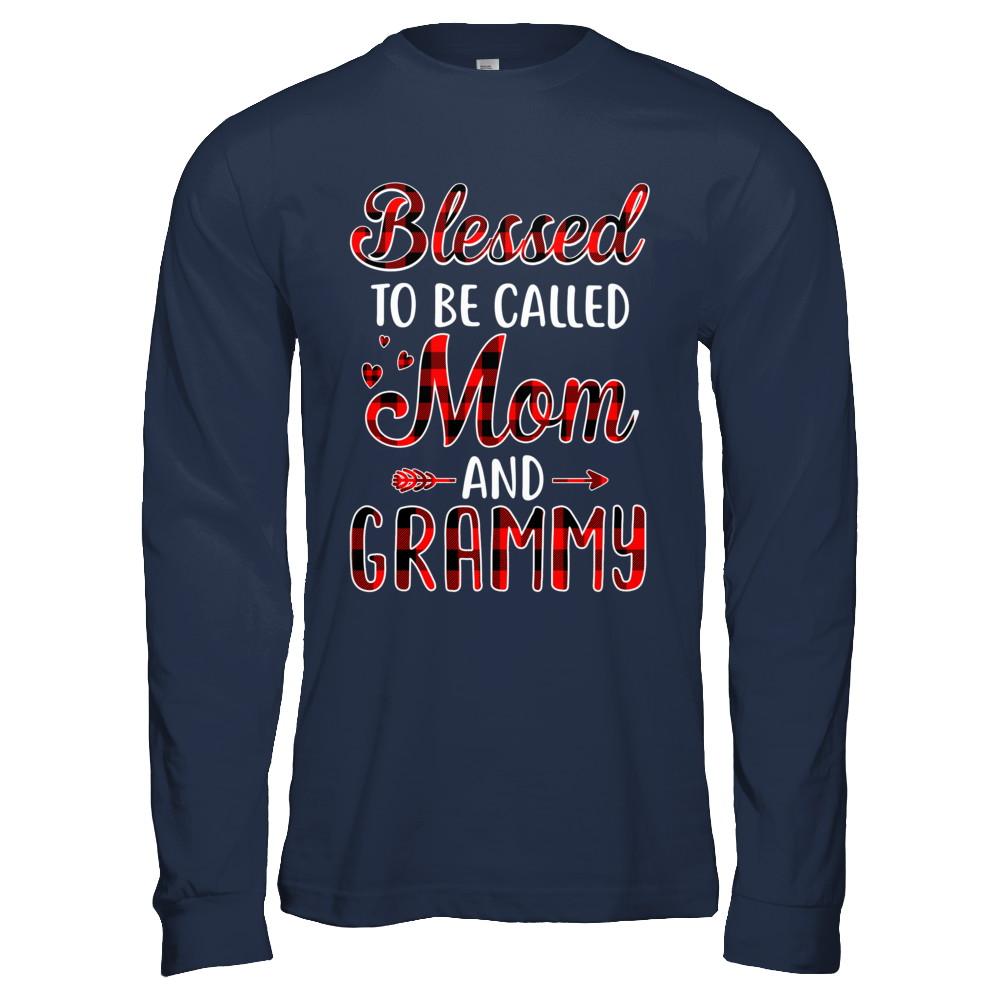 Red Buffalo Plaid Blessed To Be Called Mom And Grammy-T-Shirt & Hoodie-Long Sleeve T-Shirt-Navy