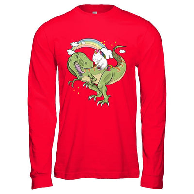Unicorn Riding Dinosaur T Rex Unicorns Rainbow Gifts-T-Shirt & Hoodie-Long Sleeve T-Shirt-Red