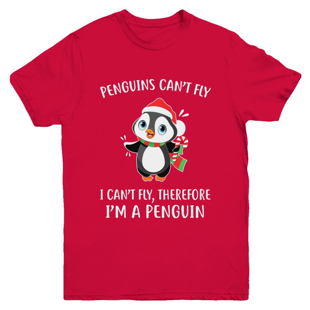 Funny Penguin I Can't Fly Christmas Gift Youth-Youth Shirt-Youth T-Shirt-Red