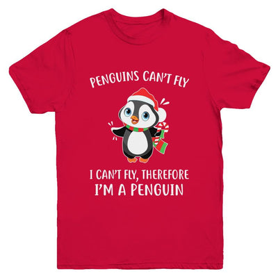 Funny Penguin I Can't Fly Christmas Gift Youth-Youth Shirt-Youth T-Shirt-Red