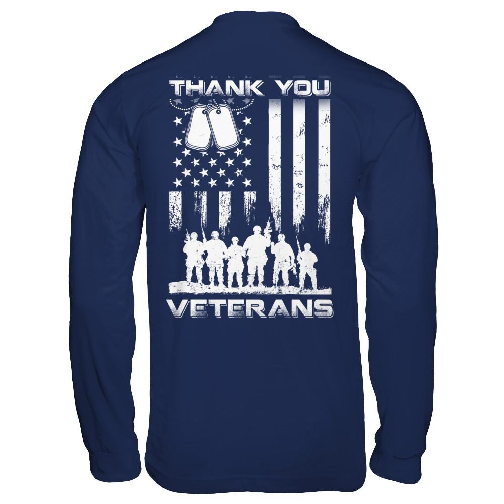 Veteran Thank You Veterans American Flag-T-Shirt & Hoodie-Long Sleeve T-Shirt-Navy