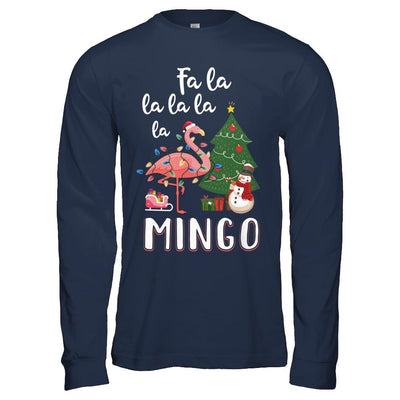 Cute Pink Flamingo Santa Hat Merry Christmas-T-Shirt & Hoodie-Long Sleeve T-Shirt-Navy