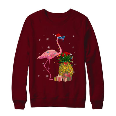 Santa Flamingo Hawaiian Pineapple Christmas Gifts-T-Shirt & Sweatshirt-Crewneck Sweatshirt-Maroon